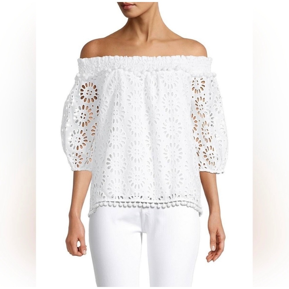 Lilly Pulitzer Raylee Top White‎ Eyelet Boho Off Shoulder Beachy Size XS